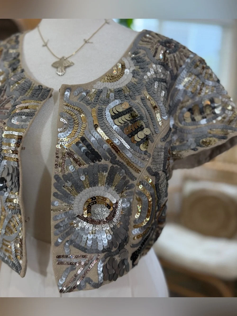 White House Black Market Linen Blend Sequin Bolero Jacket | Cropped  Cocktail M